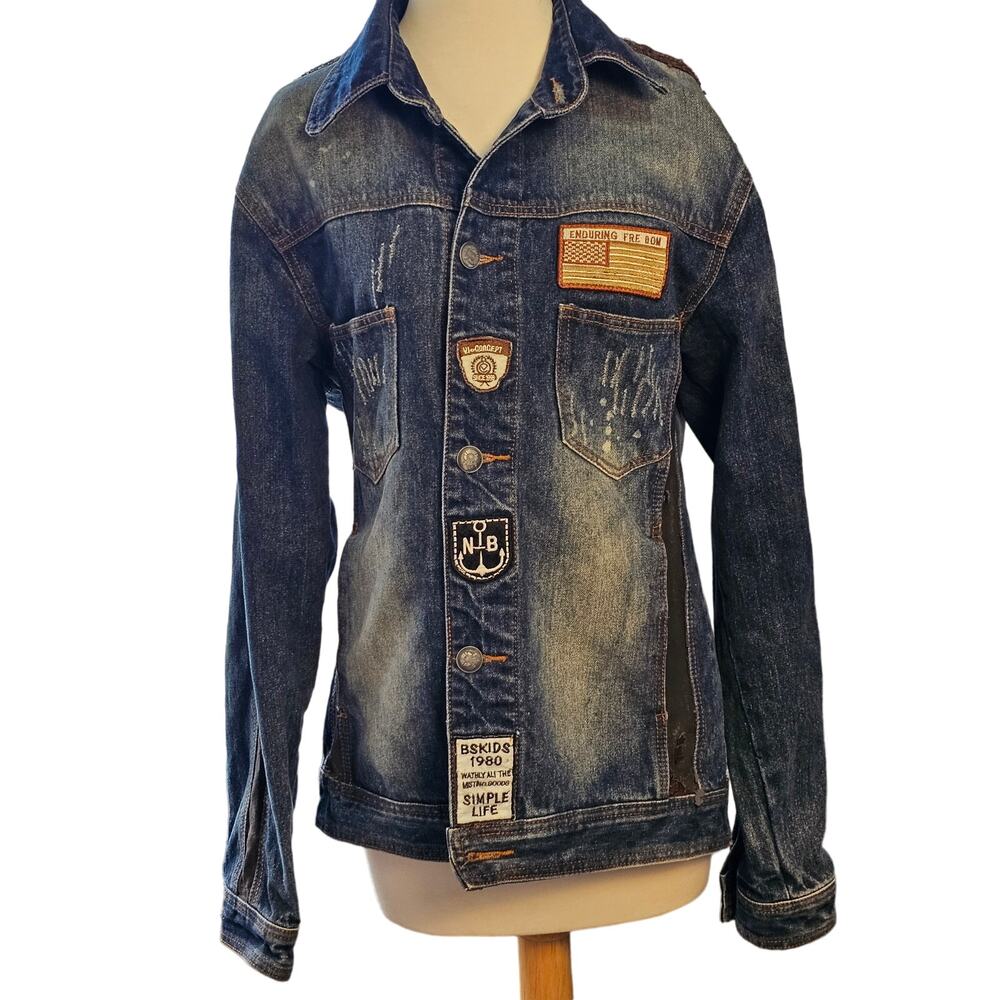 Denim Jacket‎ Upcycled Women's Chest Sz. 36" One of a kind Biker Street wear Y2K